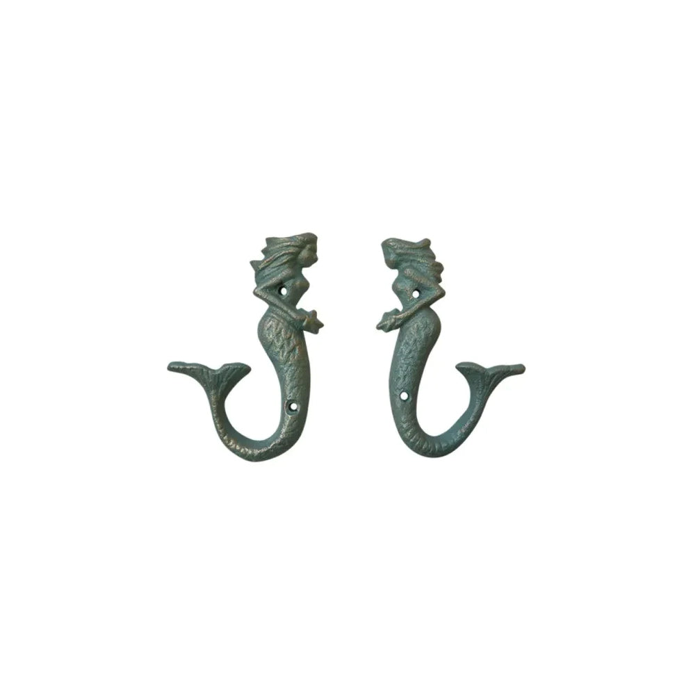 Cast Iron - Mermaid Hook Set of 2 - Green