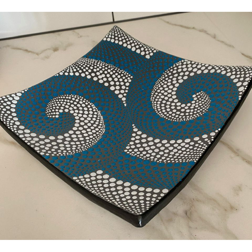 Serveware - Platter - Terracotta Teal/White Dot Art Koru
