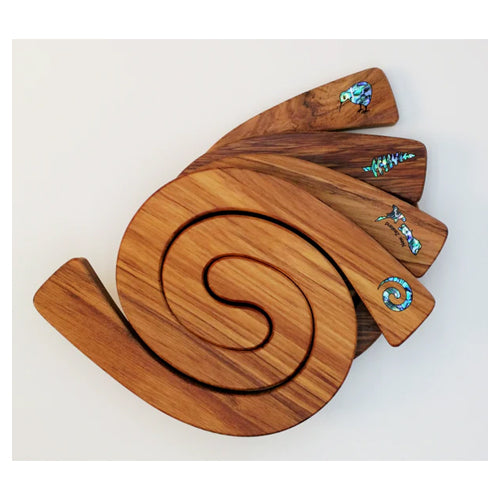 Romeyn Woodcrafts -  2-in-1 Mini Rimu Tablemat - Koru Paua Inlay