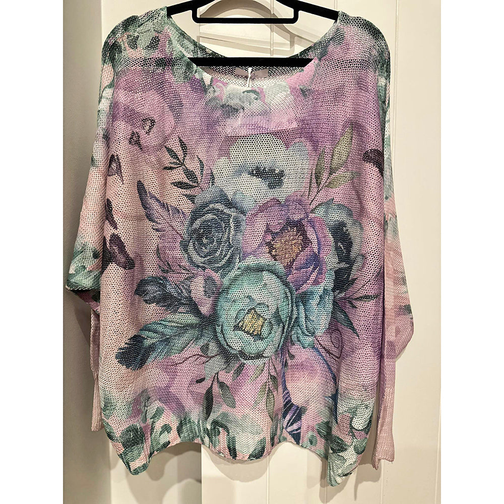 Made In Italy - Lightweight Purple Floral Print Top
