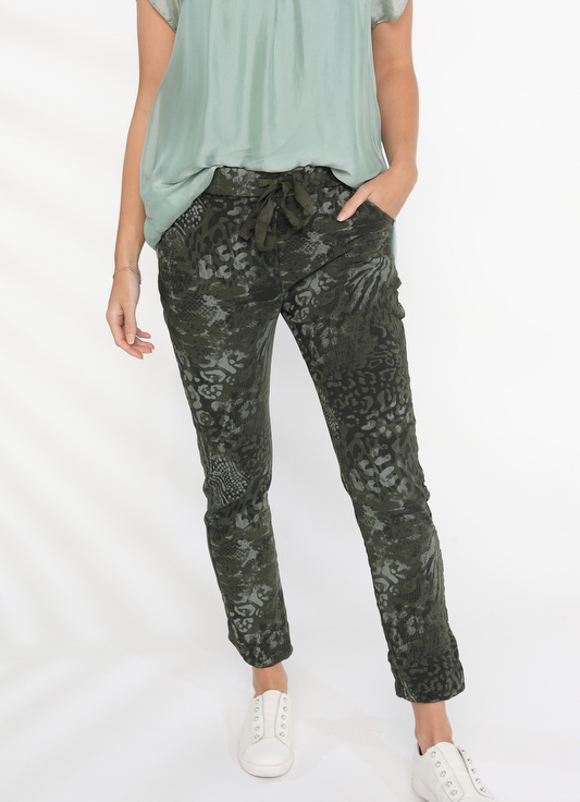 Elizabeth Scott Made In Italy - Animal Print Pants Khaki