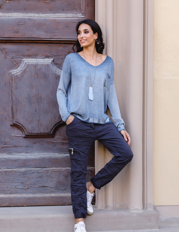 Elizabeth Scott - Metallic Pocket Knit Long Sleeve Top