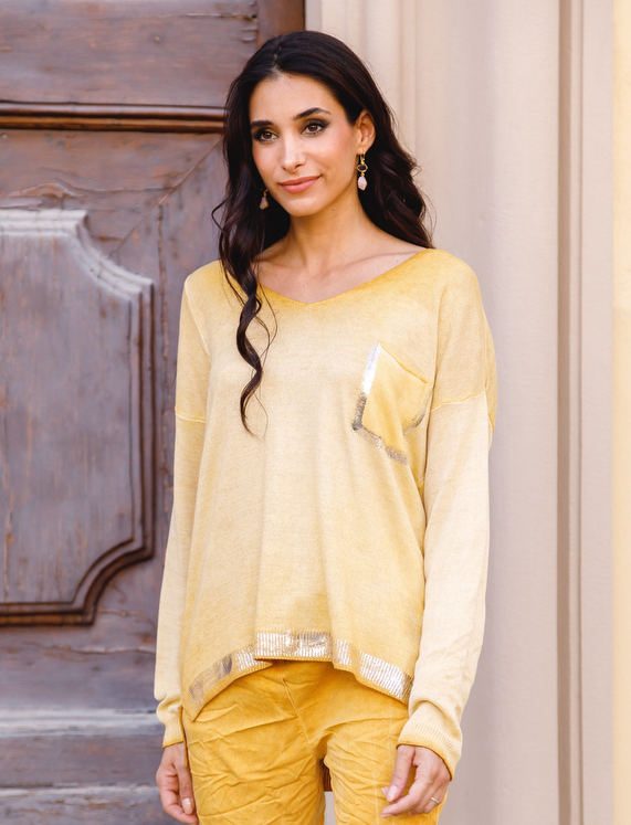 Elizabeth Scott - Metallic Pocket Knit Long Sleeve Top
