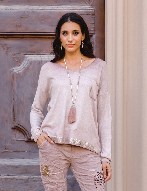 Elizabeth Scott - Metallic Pocket Knit Long Sleeve Top