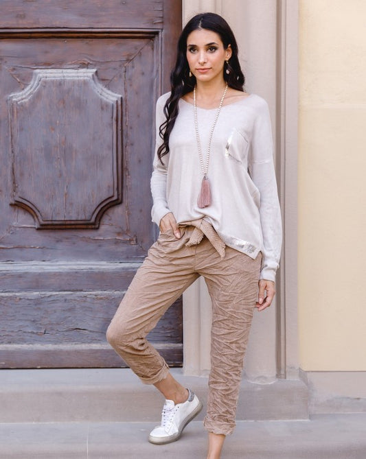 Elizabeth Scott - Vintage Wash Pants with Lurex Detailed Tie