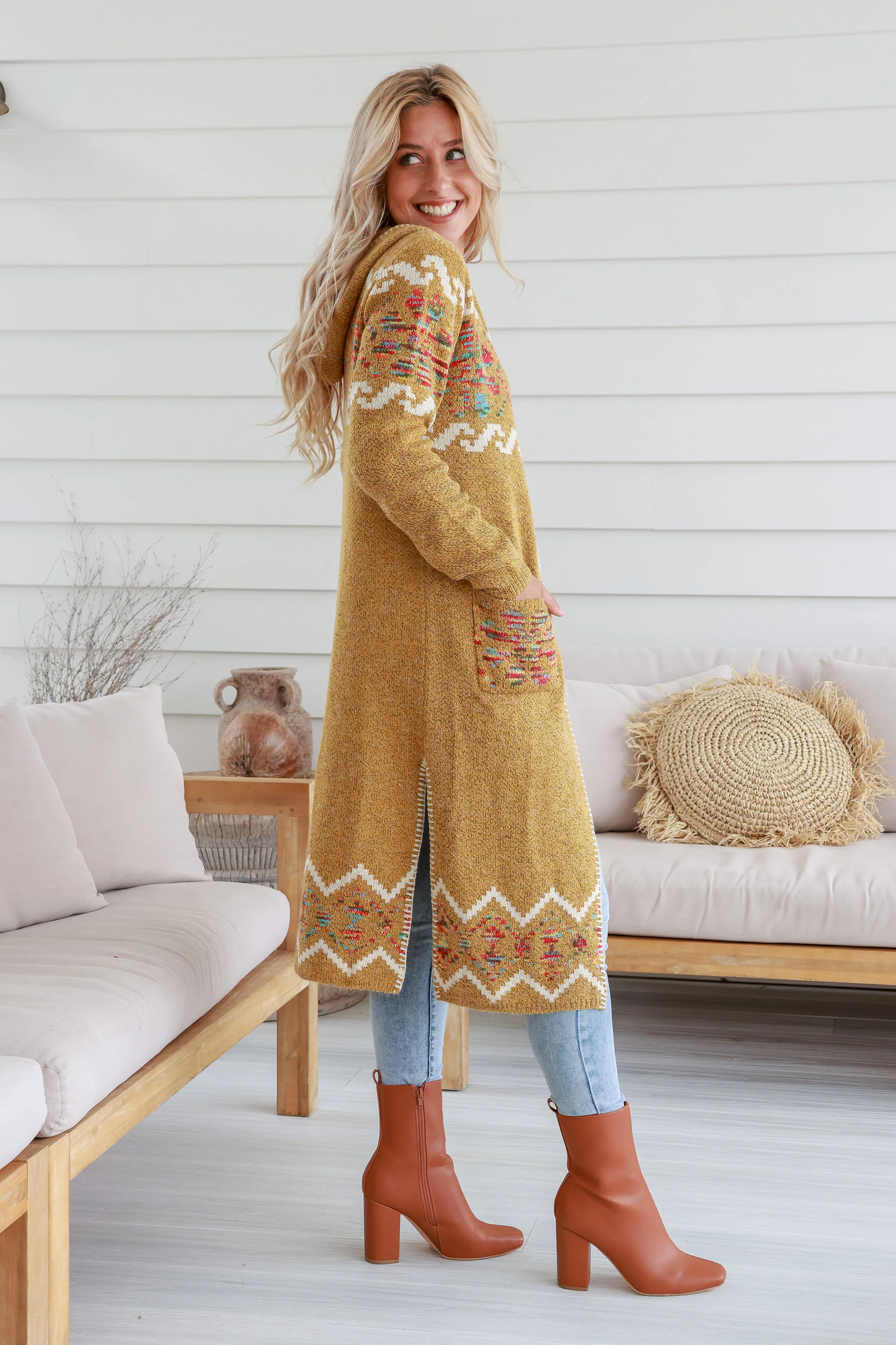 Cardigan - Geo Wanderer Long Mustard