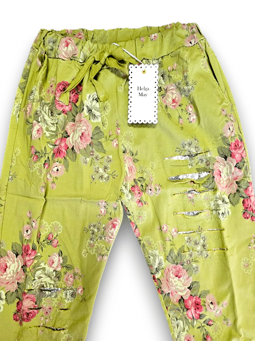 Helga May - Avocado High Tea Ripped Pants
