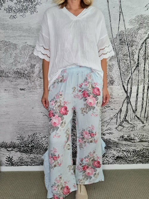 Helga May - Baby Blue High Tea Lace Leg Pants