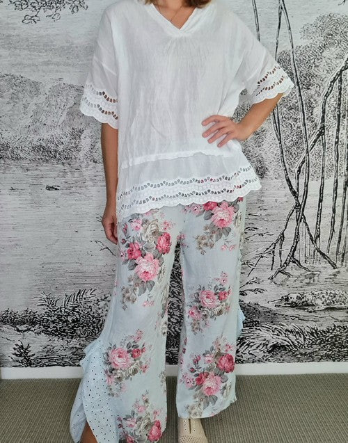 Helga May - Baby Blue High Tea Lace Leg Pants