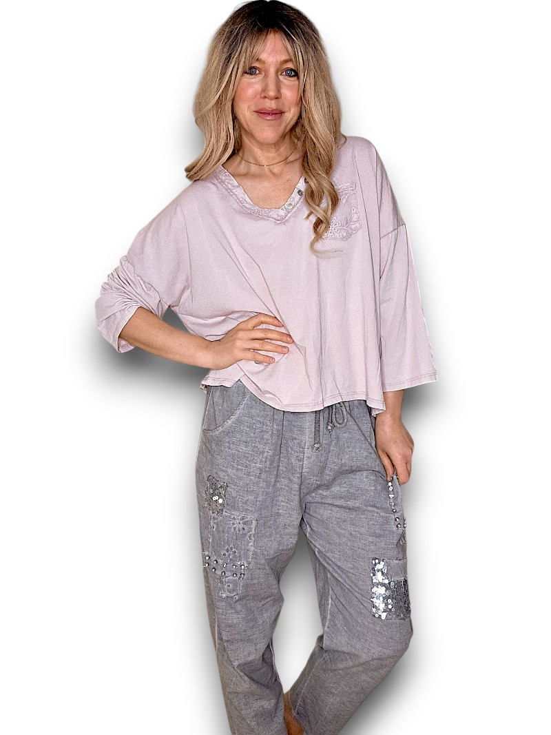 Helga May - Baby Pink Poet Front Pocket Mid SleeveTee