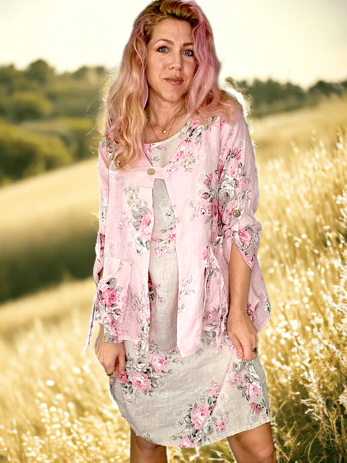 Helga May - Baby Pink High Tea Sequin Pocket Linen Jacket