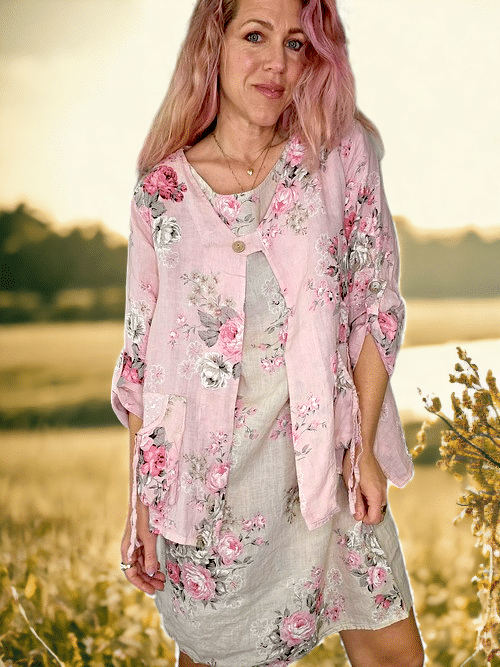 Helga May - Baby Pink High Tea Sequin Pocket Linen Jacket
