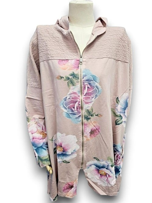 Helga May - Baby Pink Ombre Peony Patchwork Hoodie