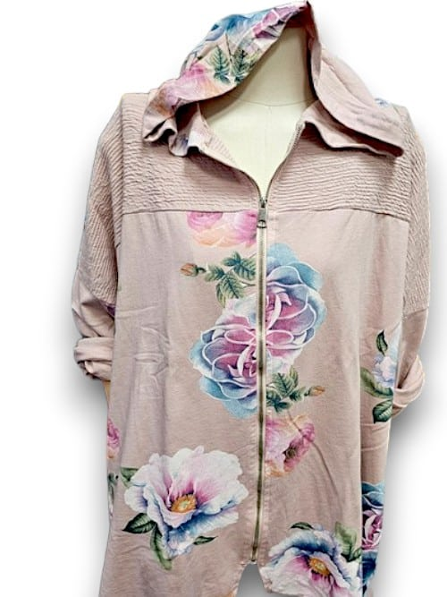 Helga May - Baby Pink Ombre Peony Patchwork Hoodie