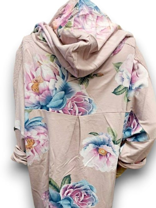 Helga May - Baby Pink Ombre Peony Patchwork Hoodie