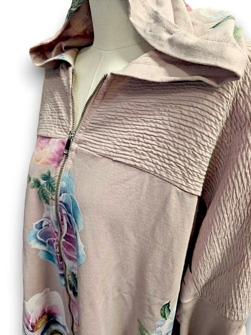 Helga May - Baby Pink Ombre Peony Patchwork Hoodie