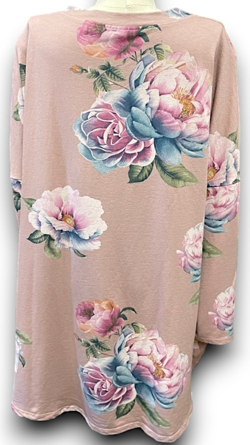 Helga May - Baby Pink Ombre Peony Ripped Cotton Sweater