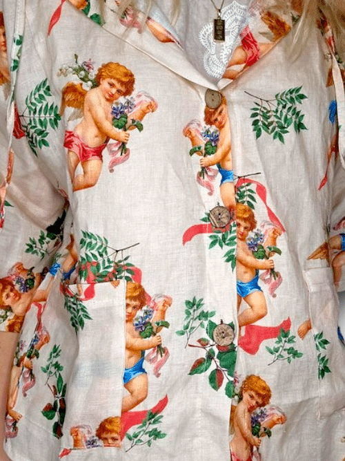 Helga May - Beige Angels Wood Button Linen Hoodie