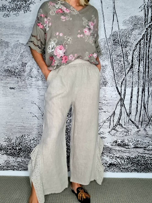 Helga May - Beige Plain Lace Leg Pants