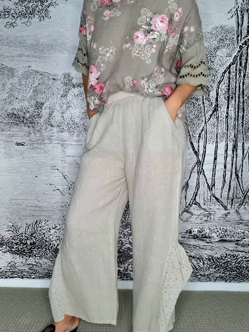 Helga May - Beige Plain Lace Leg Pants