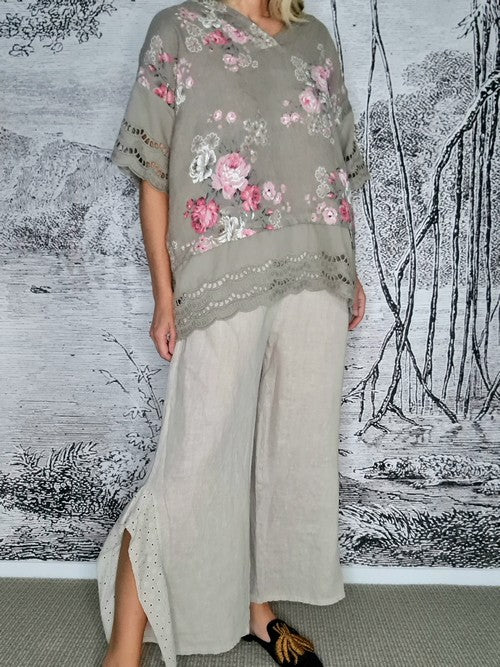 Helga May - Beige Plain Lace Leg Pants