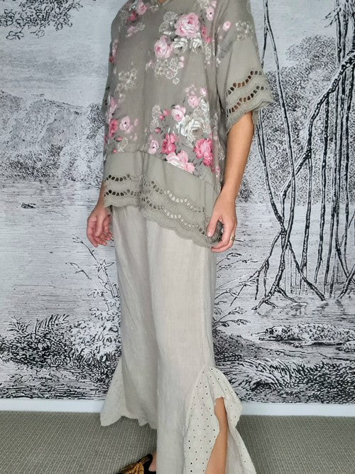 Helga May - Beige Plain Lace Leg Pants