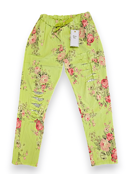 Helga May - Bright Lime High Tea Ripped Pants