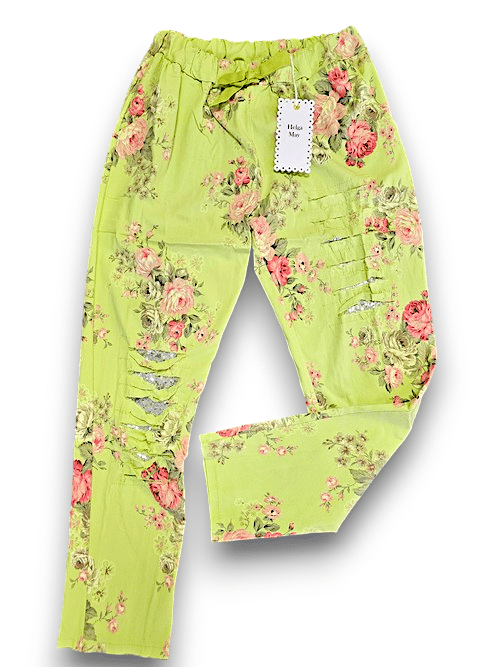 Helga May - Bright Lime High Tea Ripped Pants