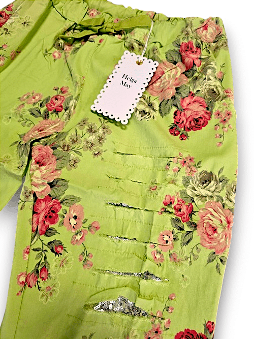 Helga May - Bright Lime High Tea Ripped Pants