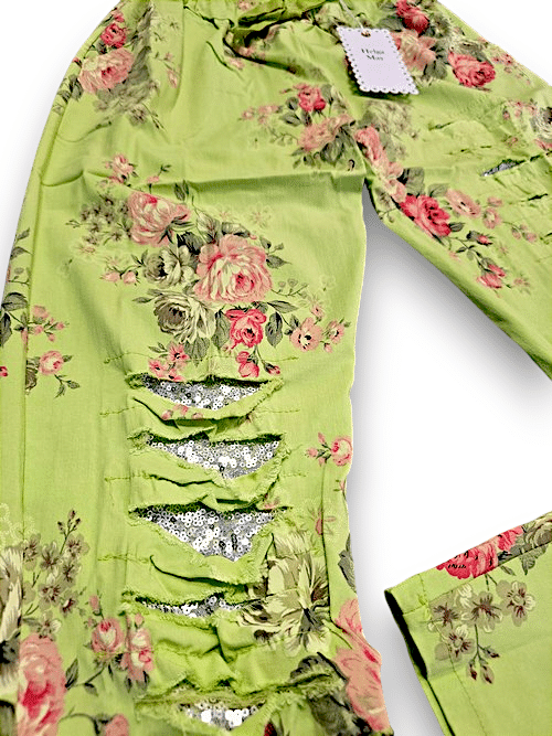 Helga May - Bright Lime High Tea Ripped Pants