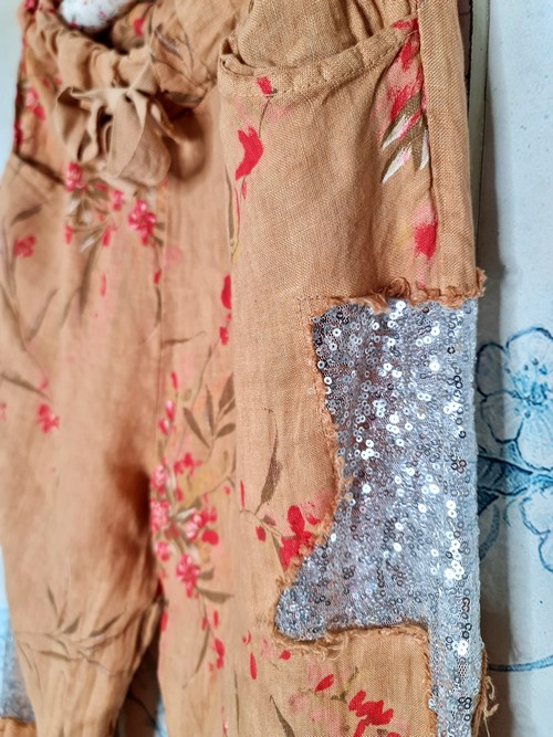Helga May - Caramel Aika Rose Linen Sequin Star Pants