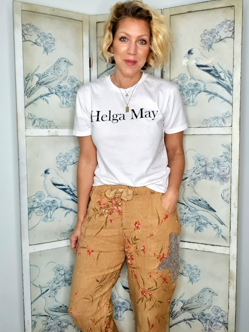 Helga May - Caramel Aika Rose Linen Sequin Star Pants