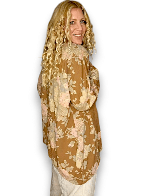 Helga May - Coffee Scarlett Rose Patchwork Cotton Sweater