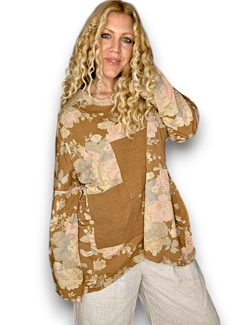 Helga May - Coffee Scarlett Rose Patchwork Cotton Sweater