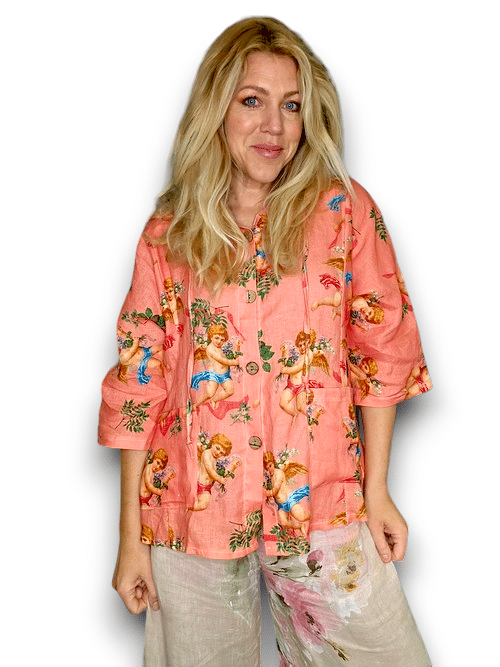 Helga May - Coral Angels Wood Button Linen Hoodie