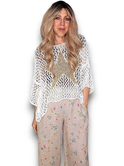Helga May - White Crochet Star Knit