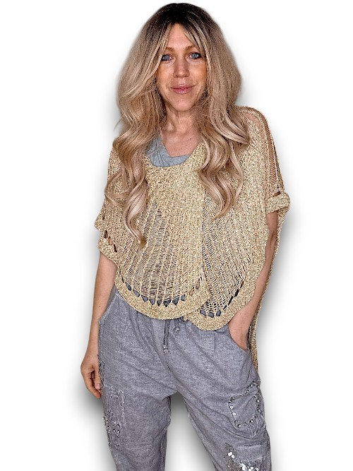 Helga May - Gold Glitter Butterfly Knit Shawl