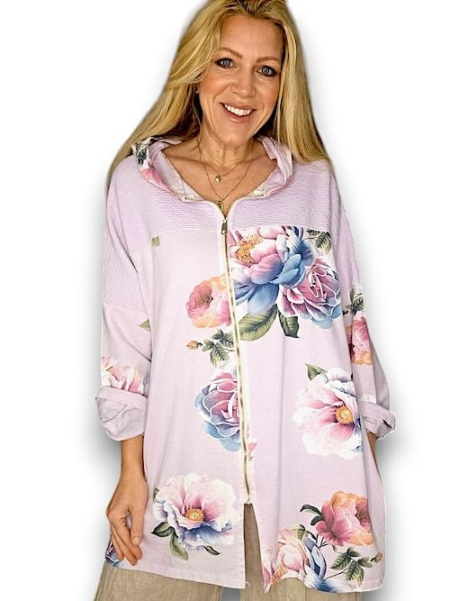 Helga May - Lavender Ombre Peony Patchwork Hoodie