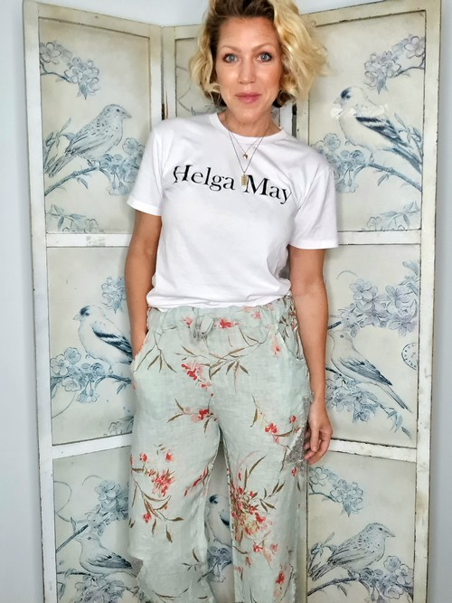 Helga May - Light Mint Aika Rose Linen Sequin Star Pants