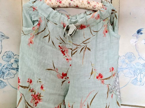 Helga May - Light Mint Aika Rose Linen Sequin Star Pants