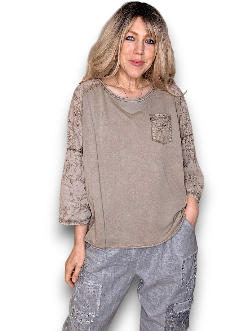 Helga May - Mocha Front Pocket Top