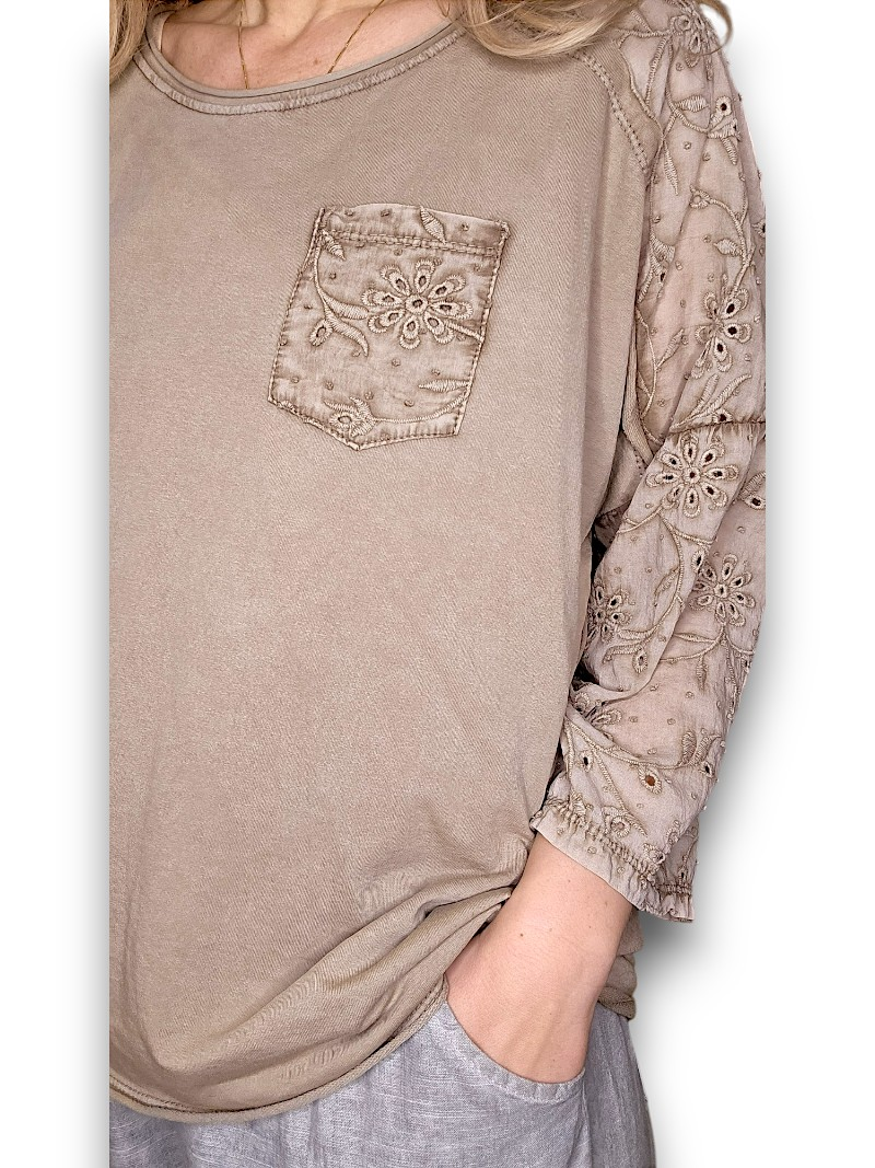 Helga May - Mocha Front Pocket Top