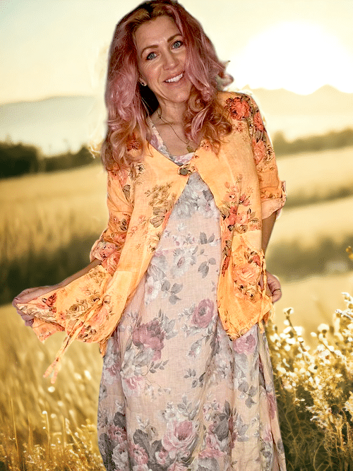 Helga May - Neon Orange High Tea Sequin Pocket Linen Jacket