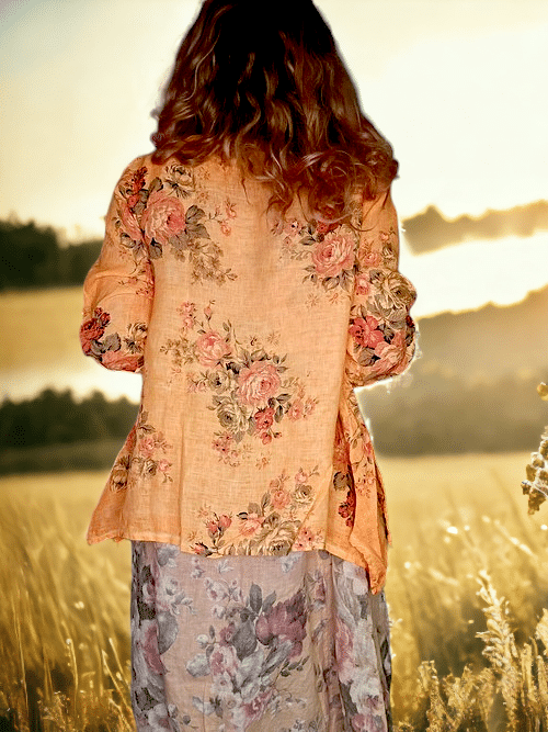 Helga May - Neon Orange High Tea Sequin Pocket Linen Jacket