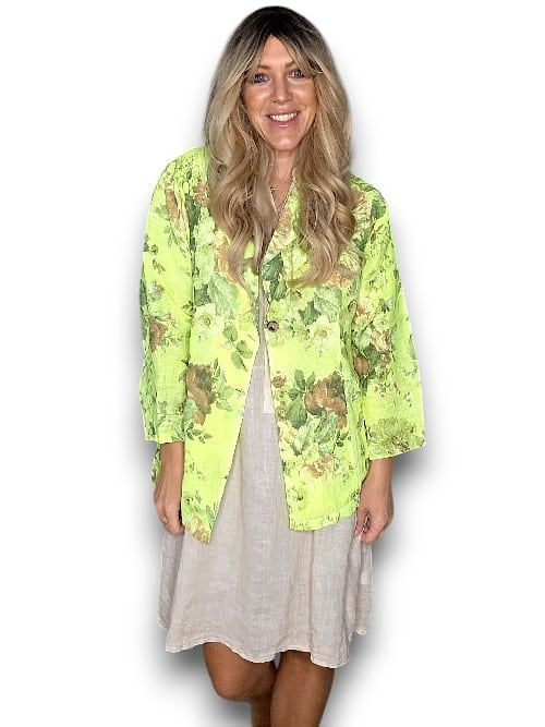 Helga May - Neon Yellow Scarlett Rose Suit Linen Jacket