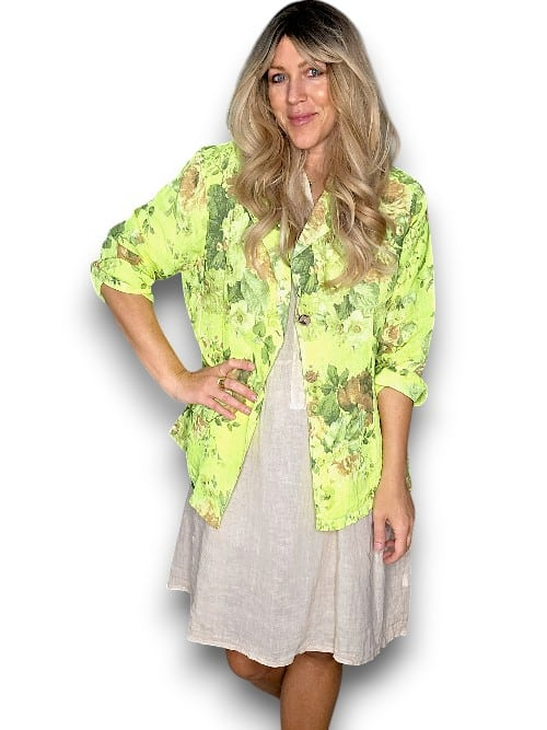 Helga May - Neon Yellow Scarlett Rose Suit Linen Jacket