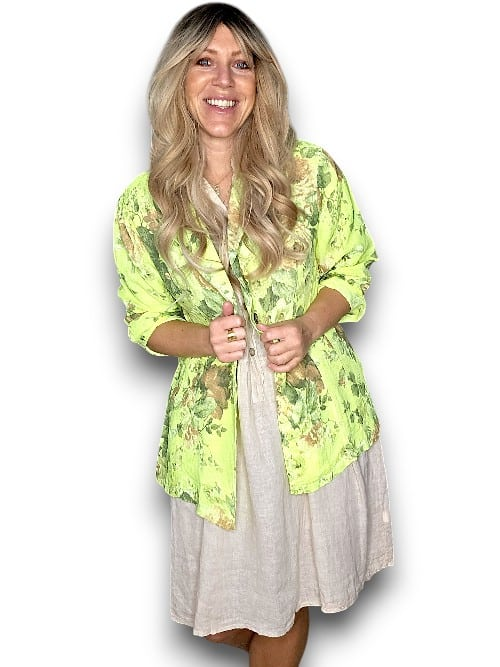 Helga May - Neon Yellow Scarlett Rose Suit Linen Jacket