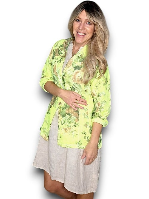 Helga May - Neon Yellow Scarlett Rose Suit Linen Jacket