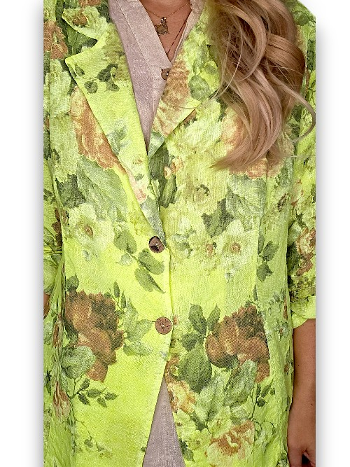 Helga May - Neon Yellow Scarlett Rose Suit Linen Jacket