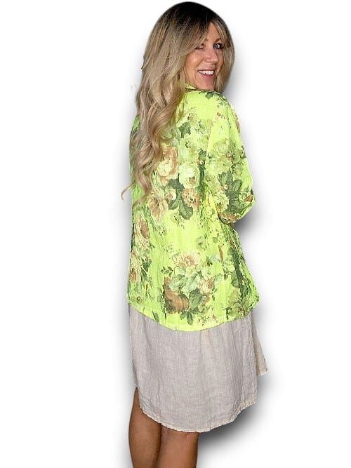 Helga May - Neon Yellow Scarlett Rose Suit Linen Jacket